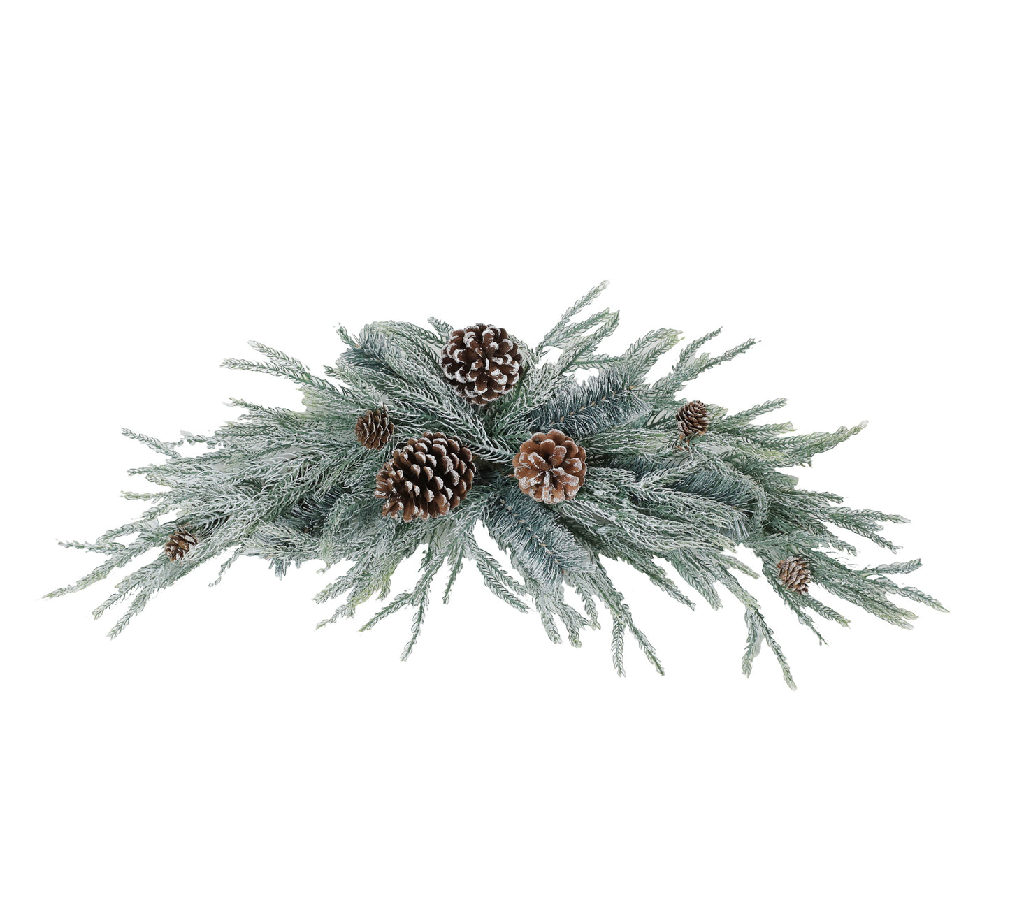 Addobbo porta con abete innevato e pigne